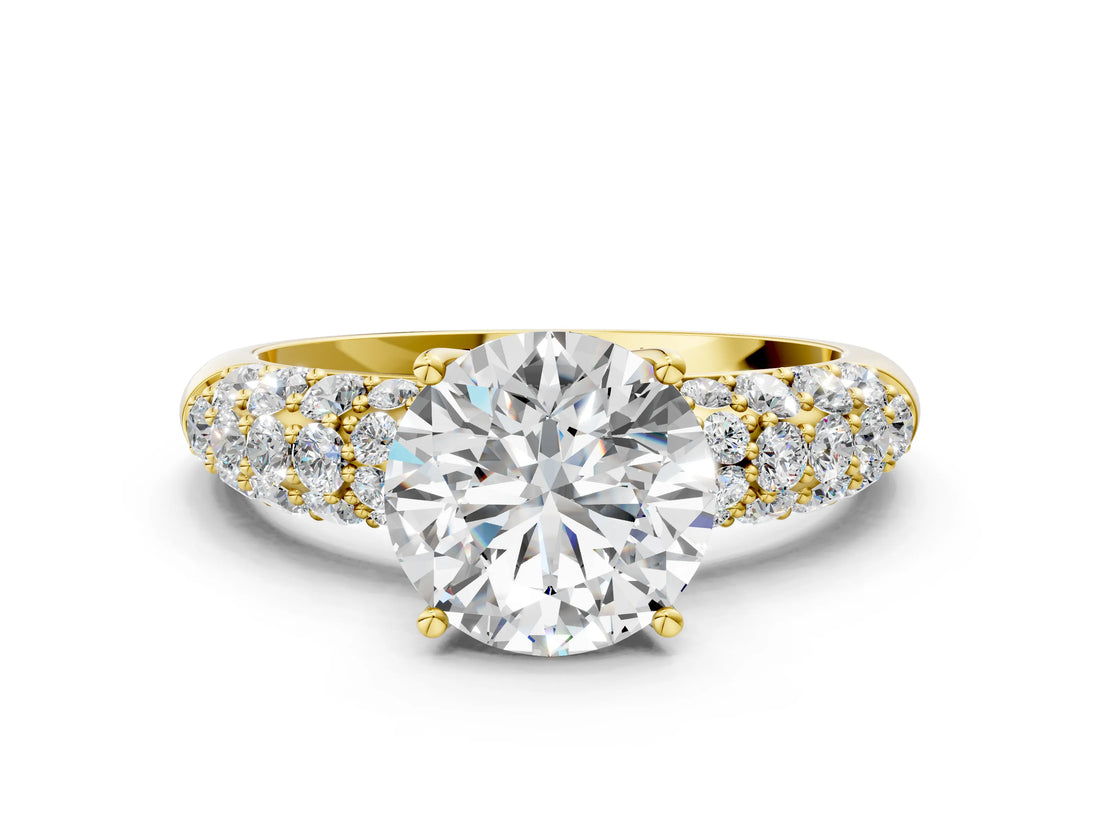Yellow gold Round Diamond Pavé Band Solitaire Ring with Four-Prong Setting_52
