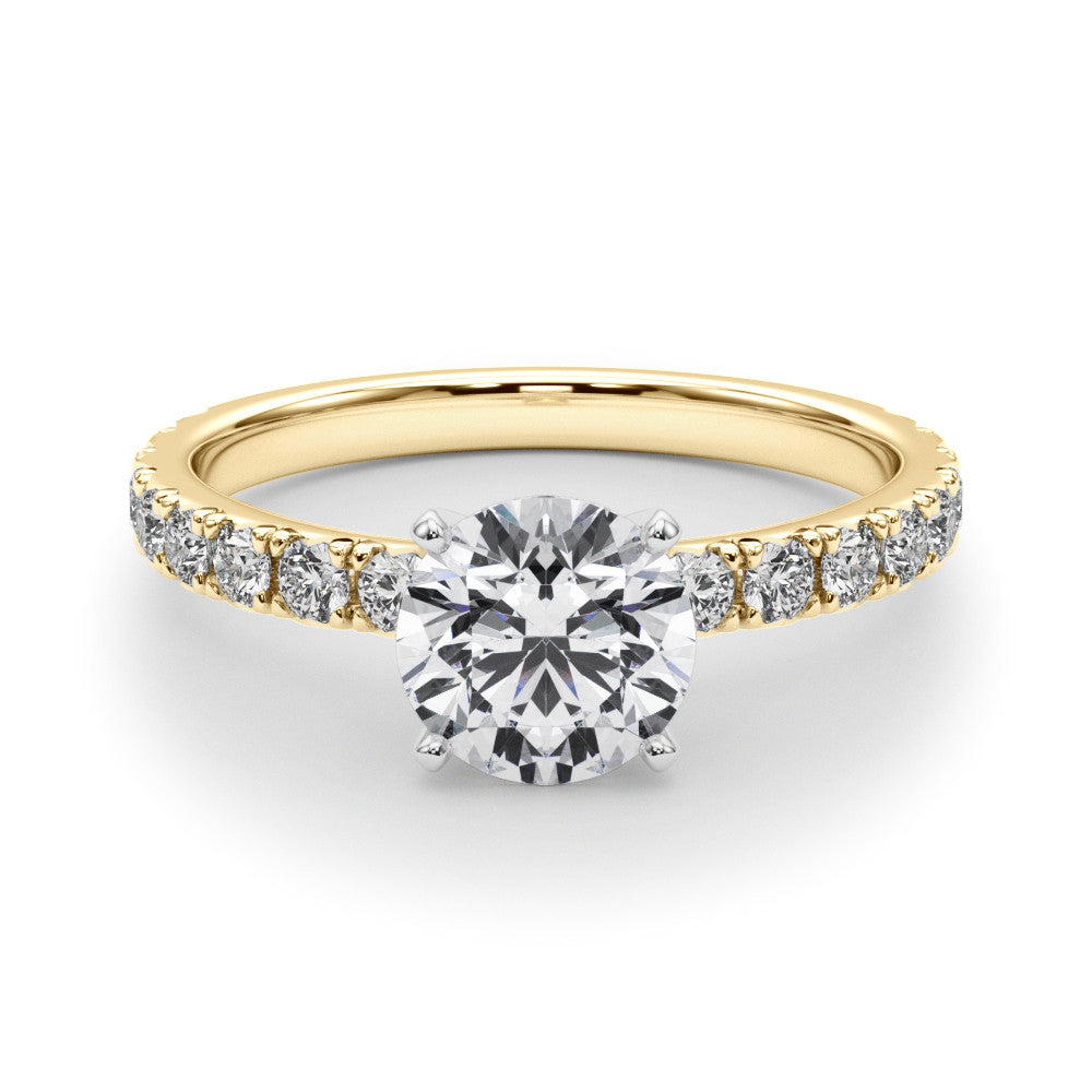 Yellow gold Round Diamond Pavé Band Solitaire with Four-Prong Setting 1