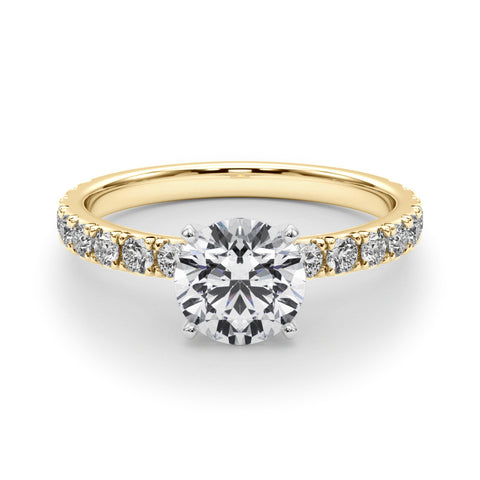 Yellow gold Round Diamond Pavé Band Solitaire with Four-Prong Setting 1