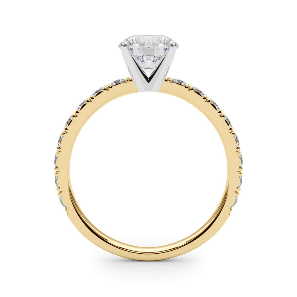 Yellow gold Round Diamond Pavé Band Solitaire with Four-Prong Setting 2