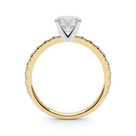 Yellow gold Round Diamond Pavé Band Solitaire with Four-Prong Setting 2