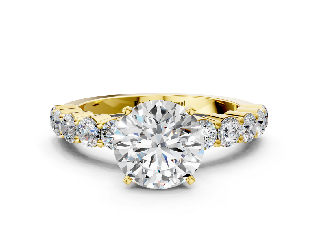 Yellow gold Round Diamond Pavé Band Solitaire with Four-Prong Setting_16