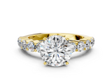 Yellow gold Round Diamond Pavé Band Solitaire with Four-Prong Setting_16