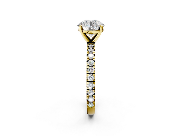 Yellow Gold Round Solitaire Engagement Ring Setting with Shared Prong Round Accent Band