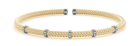 Yellow gold Round Diamond Pavé Braided Bracelet with Bezel Setting