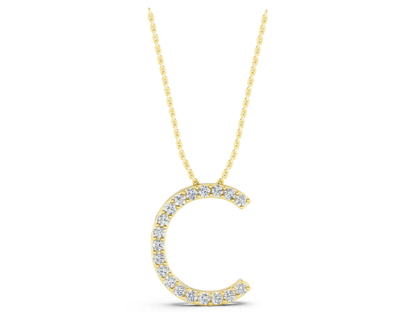 Yellow gold Round Diamond Pavé C Pendant Necklace