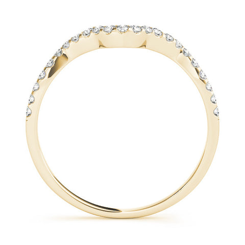 Yellow gold Round Diamond Pavé Chevron Wedding Band with Prong Setting 1