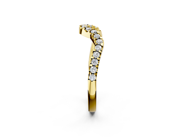 Yellow gold Round Diamond Pavé Chevron Wedding Band with Prong Setting