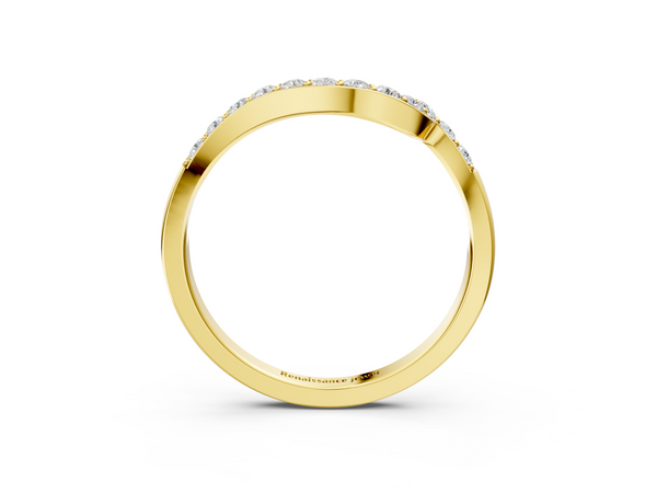 Yellow gold Round Diamond Pavé Chevron Wedding Band
