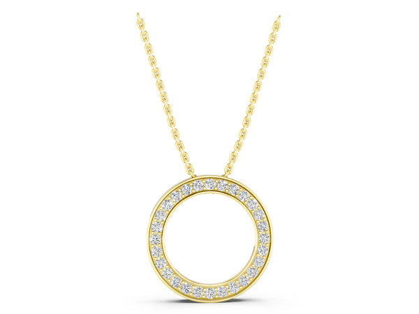 Yellow gold Round Diamond Pavé Circle Pendant