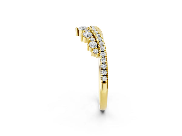 Yellow gold Round Diamond Pavé Contour Band with Prong Setting