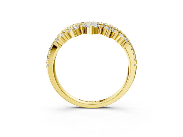 Yellow gold Round Diamond Pavé Contour Band with Prong Setting