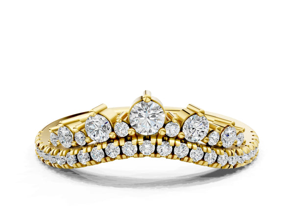 Yellow gold Round Diamond Pavé Contour Band with Prong Setting