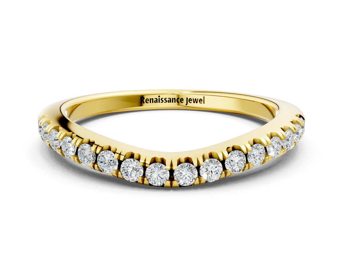 Yellow gold Round Diamond Pavé Curved Band with Shared Prong Setting_4