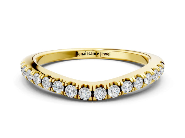 Yellow gold Round Diamond Pavé Curved Band with Shared Prong Setting