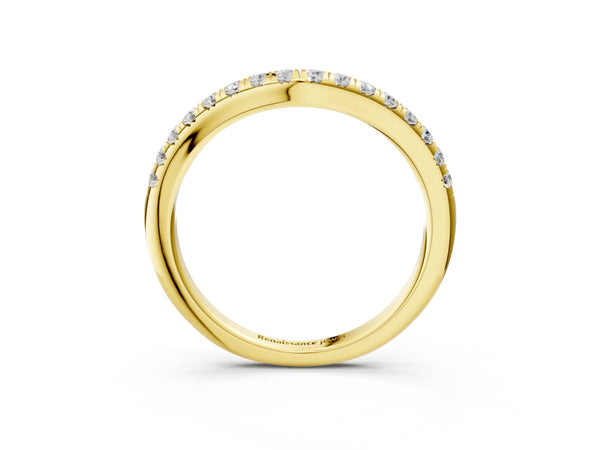 Yellow gold Round Diamond Pavé Curved Band with Shared Prong Setting