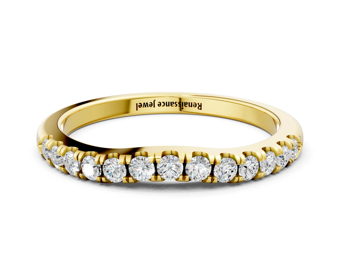 Yellow gold Round Diamond Pavé Curved Eternity Band with Shared Prong Setting_4