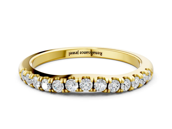 Yellow gold Round Diamond Pavé Curved Eternity Band with Shared Prong Setting