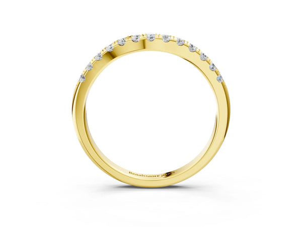 Yellow gold Round Diamond Pavé Curved Eternity Band with Shared Prong Setting