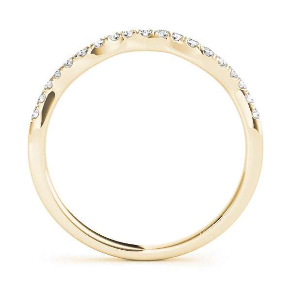 Yellow gold Round Diamond Pavé Curved Wedding Band 1