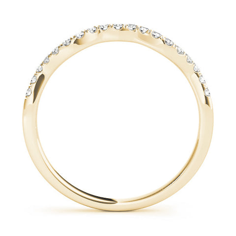 Yellow gold Round Diamond Pavé Curved Wedding Band 1