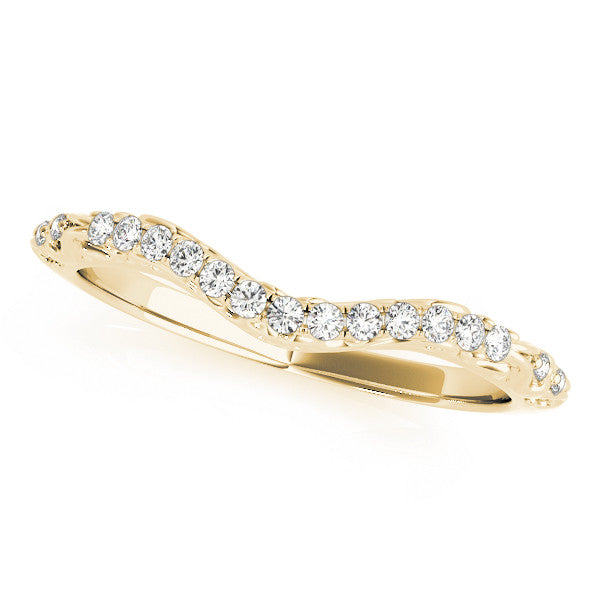 Yellow gold Round Diamond Pavé Curved Wedding Band with Shared Prong Setting