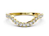 Yellow gold Round Diamond Pavé Curved Wedding Band with Shared Prong Setting