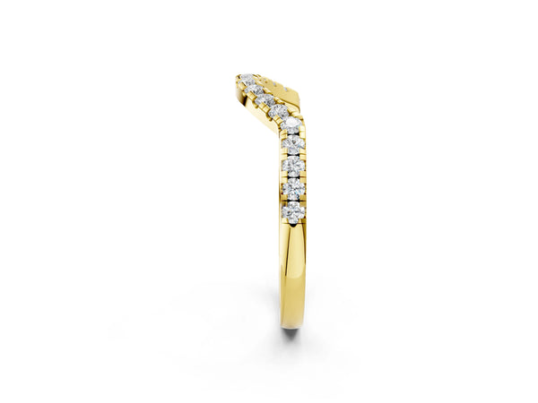 Yellow gold Round Diamond Pavé Curved Wedding Band with Shared Prong Setting