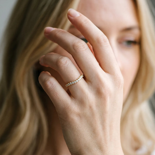 Yellow gold Round Diamond Pavé Curved Wedding Band