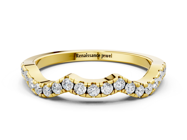 Yellow gold Round Diamond Pavé Curved Wedding Band