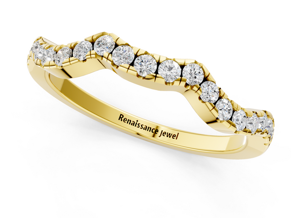 Yellow gold Round Diamond Pavé Curved Wedding Band