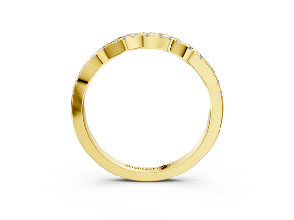 Yellow gold Round Diamond Pavé Curved Wedding Band