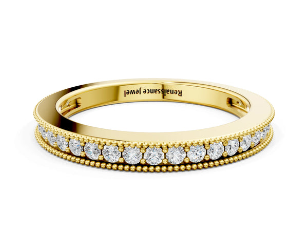 Yellow gold Round Diamond Pavé Eternity Band with Milgrain Edge