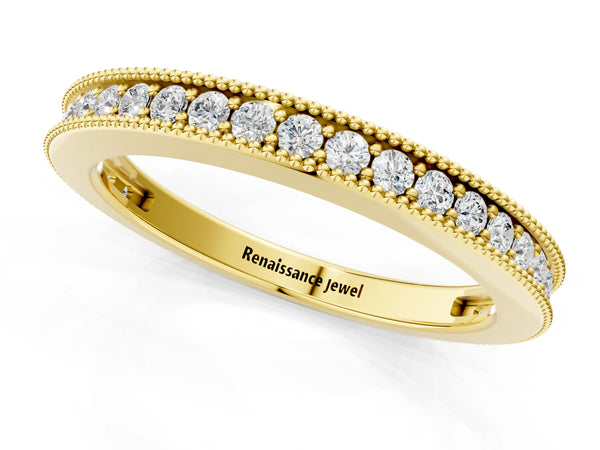 Yellow gold Round Diamond Pavé Eternity Band with Milgrain Edge