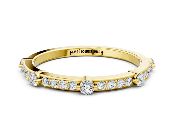 Yellow gold Round Diamond Pavé Eternity Band with Prong Setting