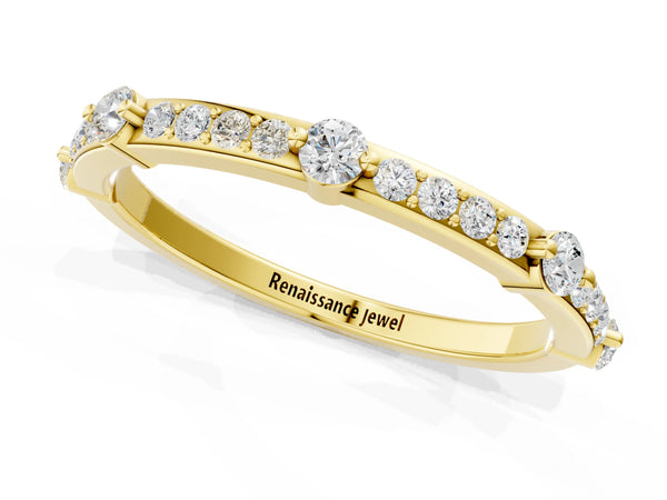 Yellow gold Round Diamond Pavé Eternity Band with Prong Setting