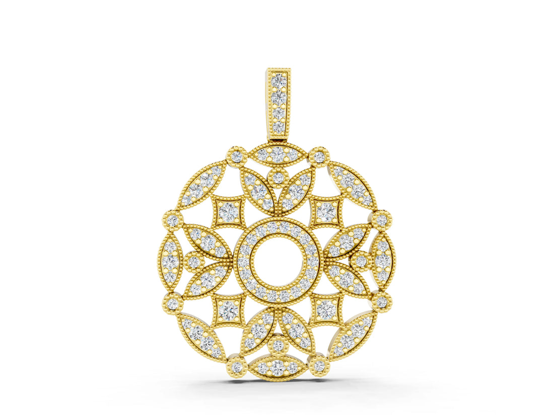 Yellow gold Round Diamond Pavé Filigree Pendant_4