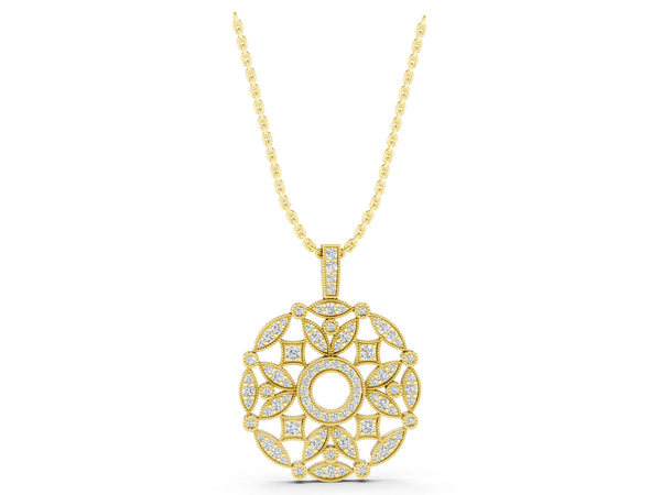Yellow gold Round Diamond Pavé Filigree Pendant