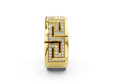 Yellow gold Round Diamond Pavé Greek Key Mens Band_14