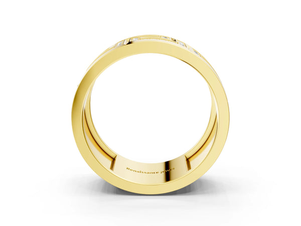 Yellow gold Round Diamond Pavé Greek Key Mens Band