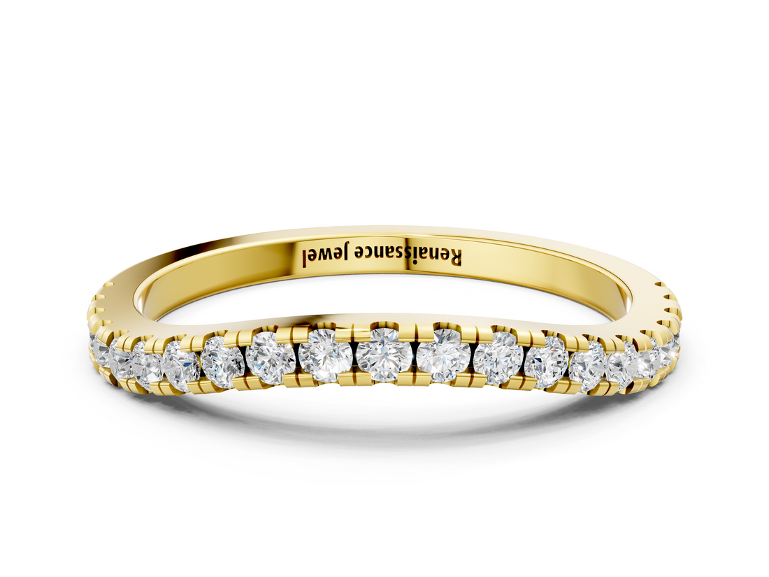 Yellow gold Round Diamond Pavé Half Eternity Band with Shared Prong Setting_120