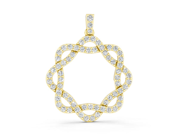 Yellow gold Round Diamond Pavé Infinity Pendant with Prong Setting
