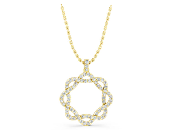 Yellow gold Round Diamond Pavé Infinity Pendant with Prong Setting