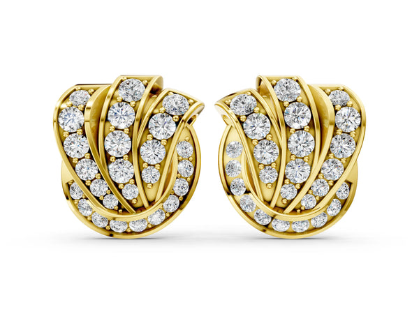 Yellow gold Round Diamond Pavé Knot Stud Earrings