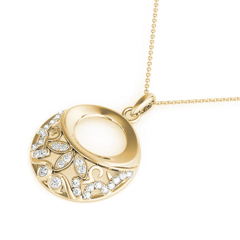 Yellow gold Round Diamond Pavé Leaf Filigree Pendant 1