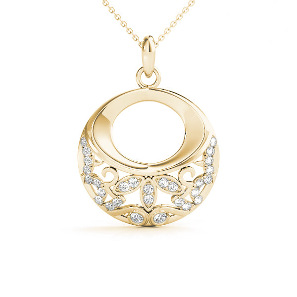 Yellow gold Round Diamond Pavé Leaf Filigree Pendant