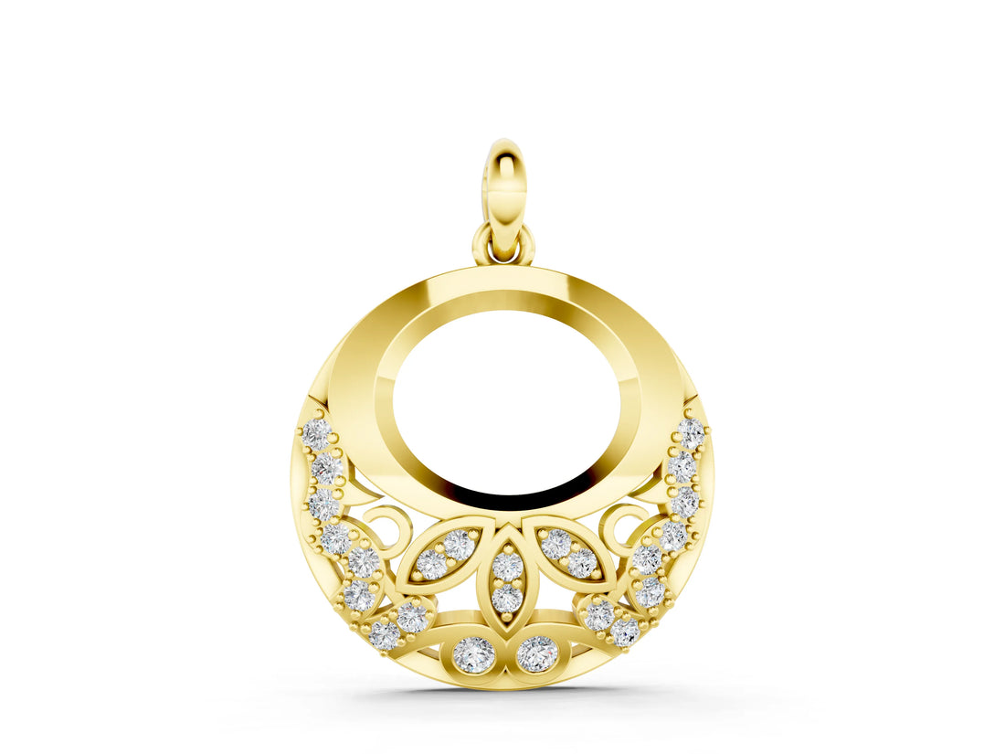 Yellow gold Round Diamond Pavé Leaf Filigree Pendant_8