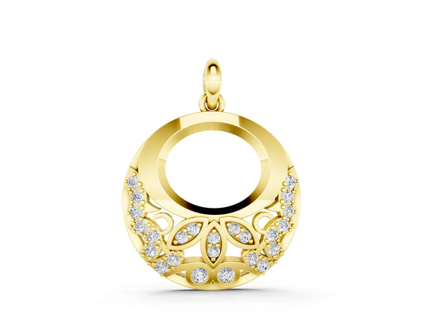 Yellow gold Round Diamond Pavé Leaf Filigree Pendant