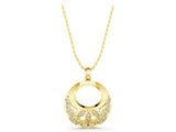 Yellow gold Round Diamond Pavé Leaf Filigree Pendant_9