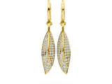 Yellow gold Round Diamond Pavé Leaf Huggie Drop Earrings_4